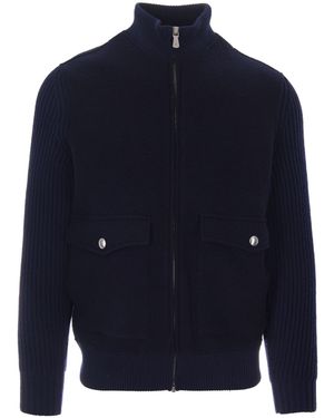 Eleventy Cable-Knit Zip-Up Jacket - Blue