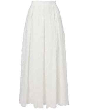 Elie Saab Embroidered Cotton-Blend Midi Skirt - White