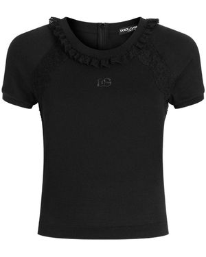 Dolce & Gabbana Lace Trim Logo Top - Black