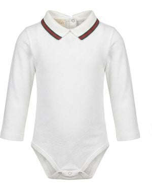 Gucci Web Collar Long Sleeve Bodysuit - White