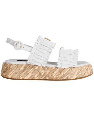 Dolce & Gabbana Shirred-Effect Logo-Plaque Sandals - White