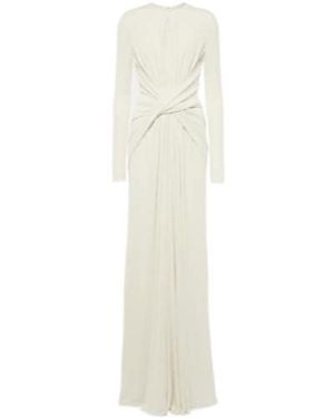 Elie Saab Gathered Cutout Jersey Gown - White