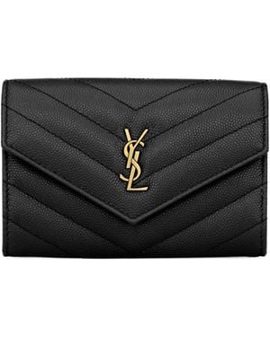 Saint Laurent Cassandre Matelassé Small Envelope Wallet - Black