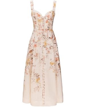 Zimmermann Luna Midi Dress With Buttons - Natural