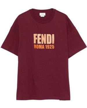 Fendi Logo-Lettering T-Shirt - Red