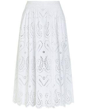 Etro Pleated Embroidered Cotton-Blend Midi Skirt - White