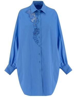 Ermanno Scervino Floral Embroidered Curved Hem Shirt - Blue