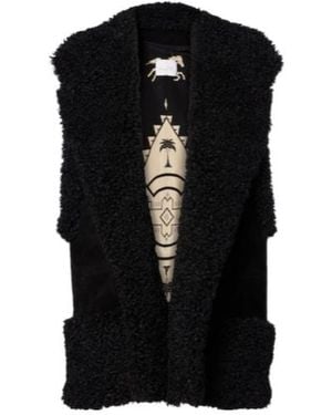 Johanna Ortiz Shearling-Trimmed Suede Vest - Black