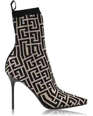 Balmain Logo High-Heeled Boots - Black
