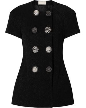 Dries Van Noten Embellished Double-Breasted Floral-Jacquard Jacket - Black