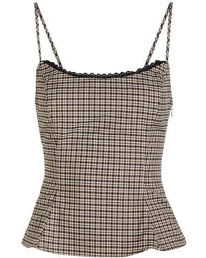 Reformation Genevieve Plaid Woven Top - Brown