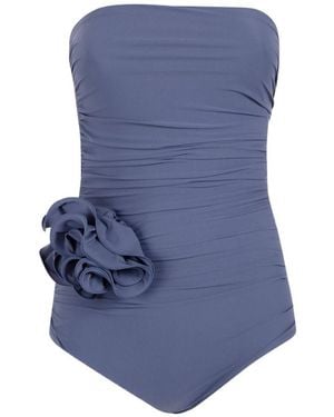 Magda Butrym Side Rose Strapless Swimsuit - Blue