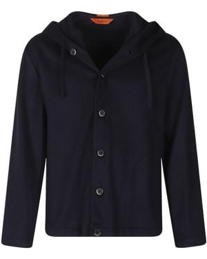 Barena Buttoned Drawstring Hoodie - Blue
