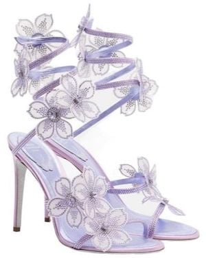 Rene Caovilla Floral-Appliqué Satin Sandals - White