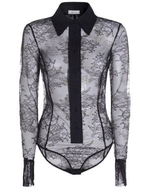 Blumarine Lace-Panelled Shirt Bodysuit - Blue