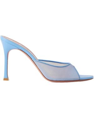 AMINA MUADDI Leather-Trimmed Mesh Mules - Blue