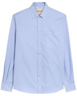 Valentino Logo-Embroidered Cotton Oxford Shirt - Blue