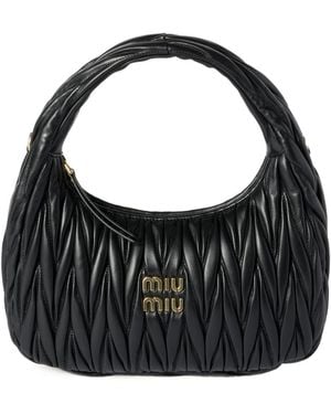 Miu Miu Wander Matelassé Nappa Leather Hobo Bag - Black