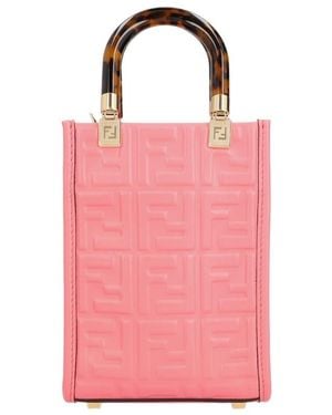 Fendi Sunshine Logo Embossed Mini Shoulder Bag - Pink