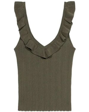 Blumarine Ruffled V-Neck Tank Top - Green