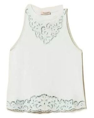 Twinset Inlaid Embroidered Top - Gray
