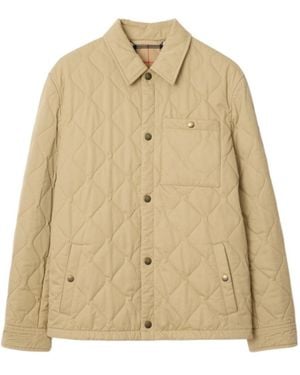 Burberry Long Sleeved Quilted Gabardine Jacket - Natural