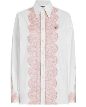 Dolce & Gabbana Lace Detailed Oversize Poplin Shirt - Pink