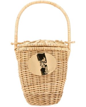 Patou Logo Plaque Woven Bucket Bag - White