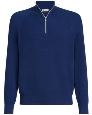 Brunello Cucinelli Zip Cotton Jumper - Blue