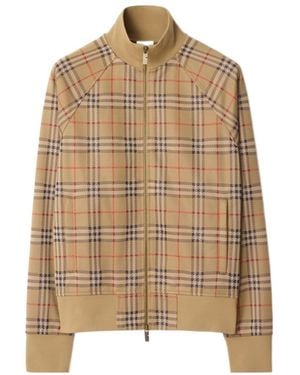 Burberry Check Printed Zipped Bomber Jacket - Brown