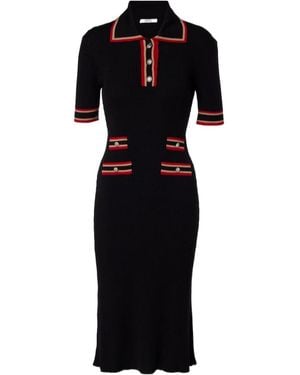 Alessandra Rich Ribbed-Knit Virgin Wool Polo Dress - Black