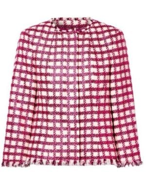 Oscar de la Renta Check Tweed Jacket - Red
