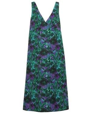 Plan C Floral Twill Midi Dress - Green