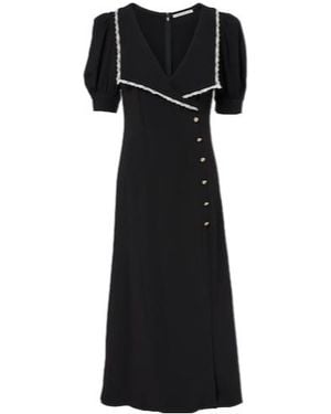 Alessandra Rich Lace-Trimmed Cady Midi Dress - Black