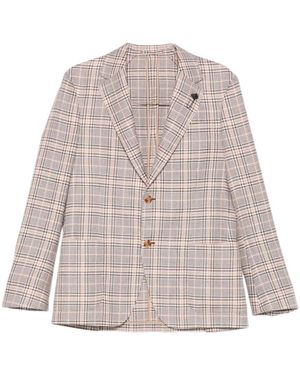 Lardini Checked Single-Breasted Jacket - Natural