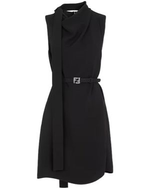 Fendi Only One Size Belted Waist Sleeveless Cady Dress - Black