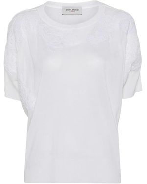 ERMANNO FIRENZE Floral-Lace Crewneck T-Shirt - White