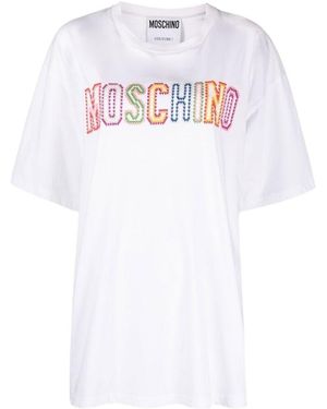 Moschino Maxi Logo Embroidered Crewneck T-Shirt - White