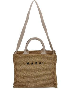 Marni Logo Embroidered Small Tote Bag - Metallic