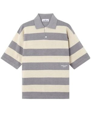 Stone Island Striped Knitted Polo Shirt - Grey