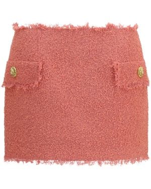 Balmain Frayed Tweed Mini Skirt - Red