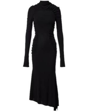 Victoria Beckham Gathered Asymmetric Jersey Midi Dress - Black