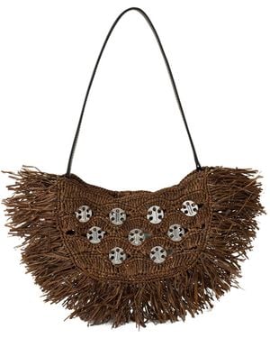 Rabanne Crescent Moon Fringed Shoulder Bag - Brown