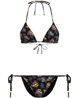 Dolce & Gabbana Small Floral-Print Triangle Bikini - Black