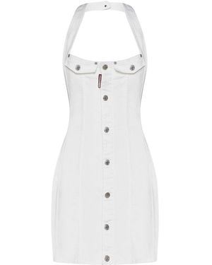 DSquared² Halterneck Denim Dress - White