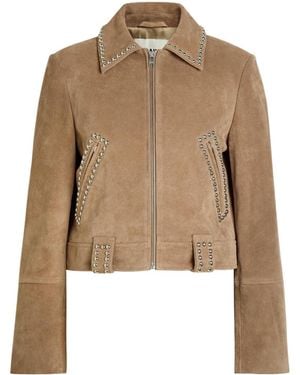 STAUD Hugo Stud-Embellished Suede Jacket - Natural