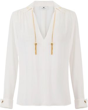Elisabetta Franchi Embellished Georgette Blouse - White