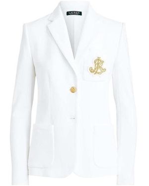 Ralph Lauren Anfisa Cotton Long Sleeve Monogram Blazer - White