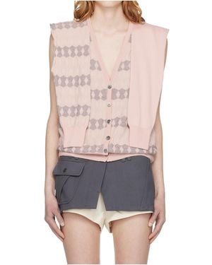 OPEN YY Jacquard Layered-Sleeve Cardigan - Pink