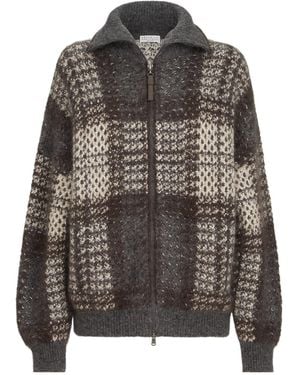 Brunello Cucinelli Dazzling Tartan Double Knit Outerwear Jacket - Gray